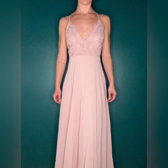 Light mauve floor length Lulu’s Bridesmaid dress - Picture 3 of 6